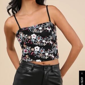 Lulus Noteworthy Glitter Black Multi Sequin Crop Top NWT